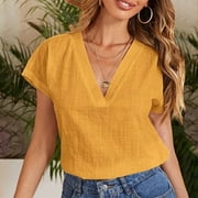 Njoeus Going Out Tops For Women Womens Tops Dressy Casual Short Sleeve Womens Casual Solid Color Round Neck Loose Tops Blouses V Neck Summer Clothes For Women On Clearance